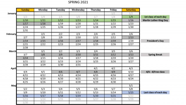Spring 2021 ZOOM class schedule is available