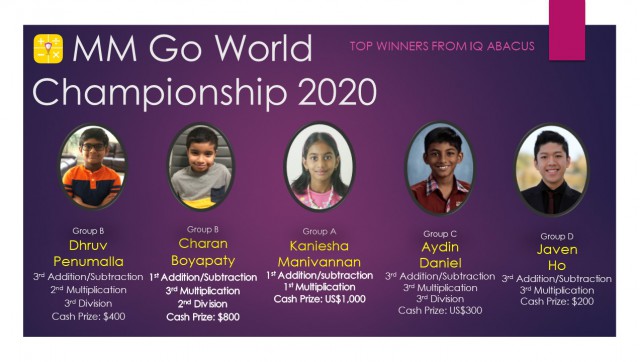 iQ Abacus students won top places in MM Go World Championship 2020!!